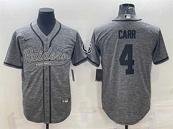 Mens Las Vegas Raiders #4 Derek Carr Gray With Patch Cool Base Stitched Baseball Jersey